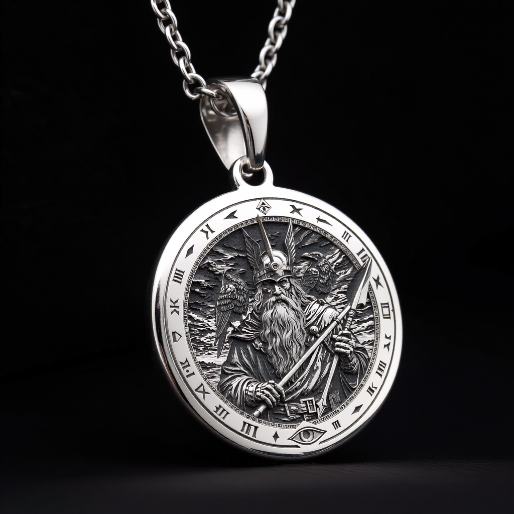 Odin Pendant Necklace: Silver Allfather God, Viking Wisdom Amulet
