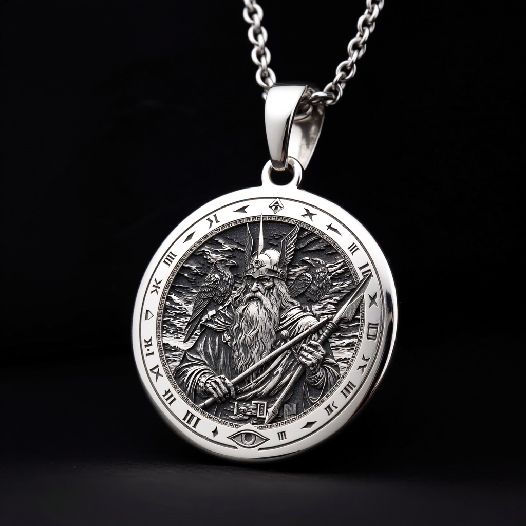Odin Pendant Necklace: Silver Allfather God, Viking Wisdom Amulet