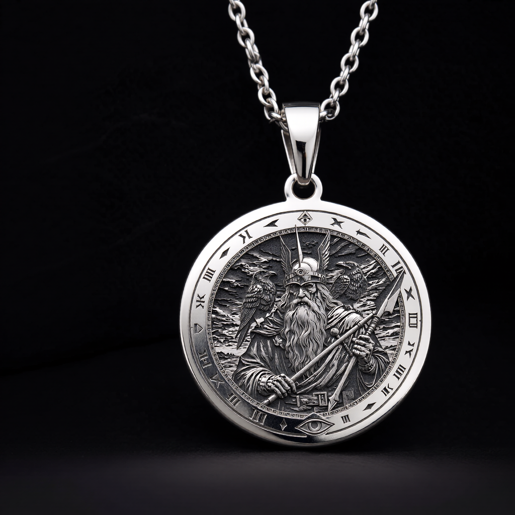 Odin Pendant Necklace: Silver Allfather God, Viking Wisdom Amulet