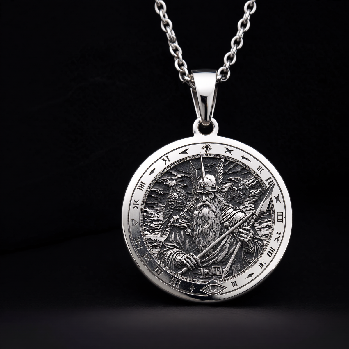 Odin Pendant Necklace: Silver Allfather God, Viking Wisdom Amulet