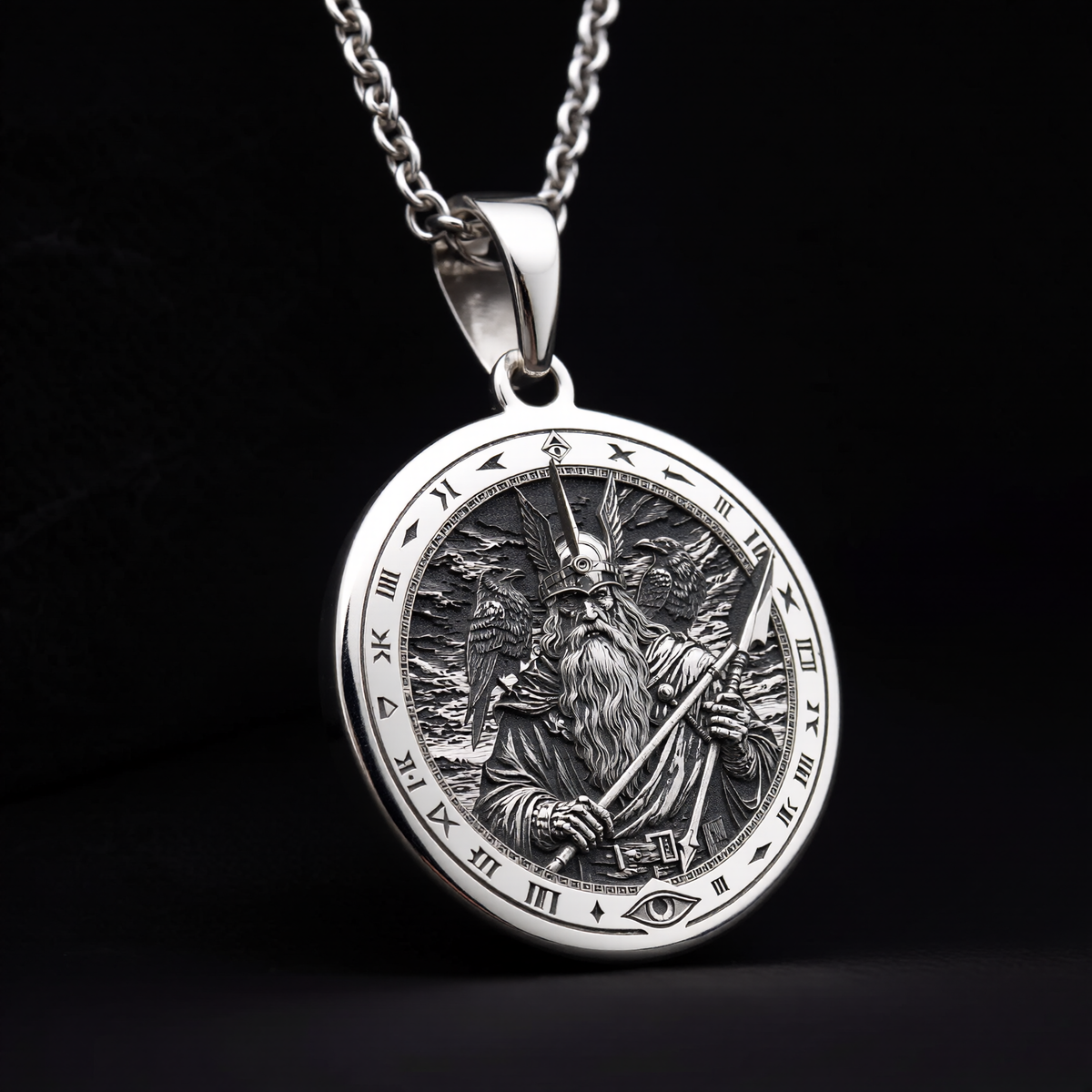 Odin Pendant Necklace: Silver Allfather God, Viking Wisdom Amulet