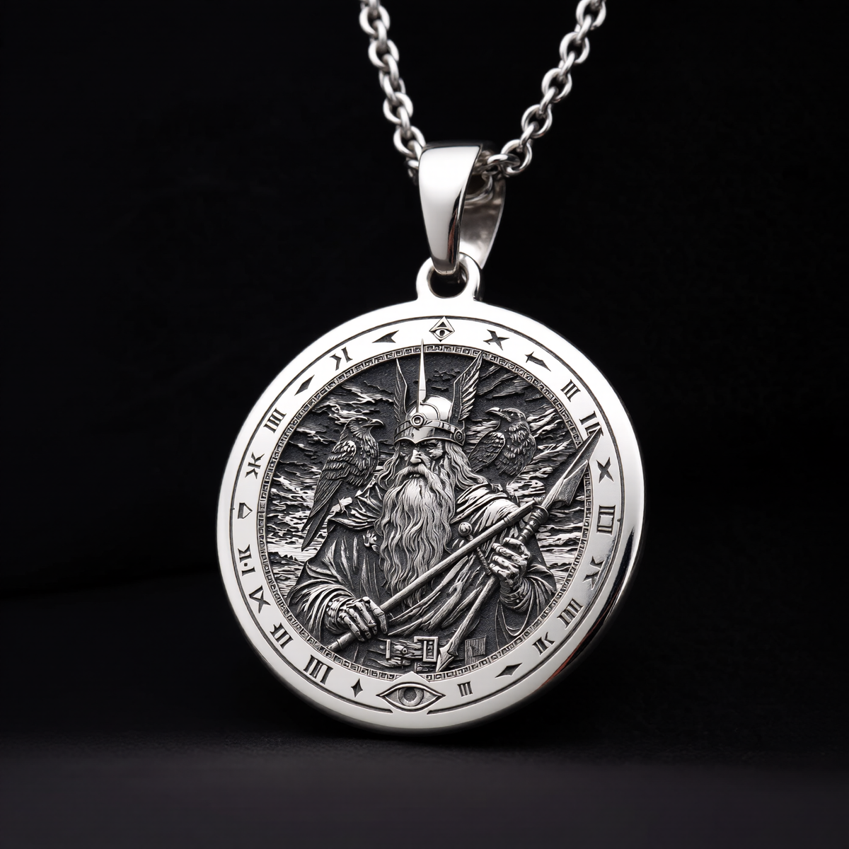Odin Pendant Necklace: Silver Allfather God, Viking Wisdom Amulet