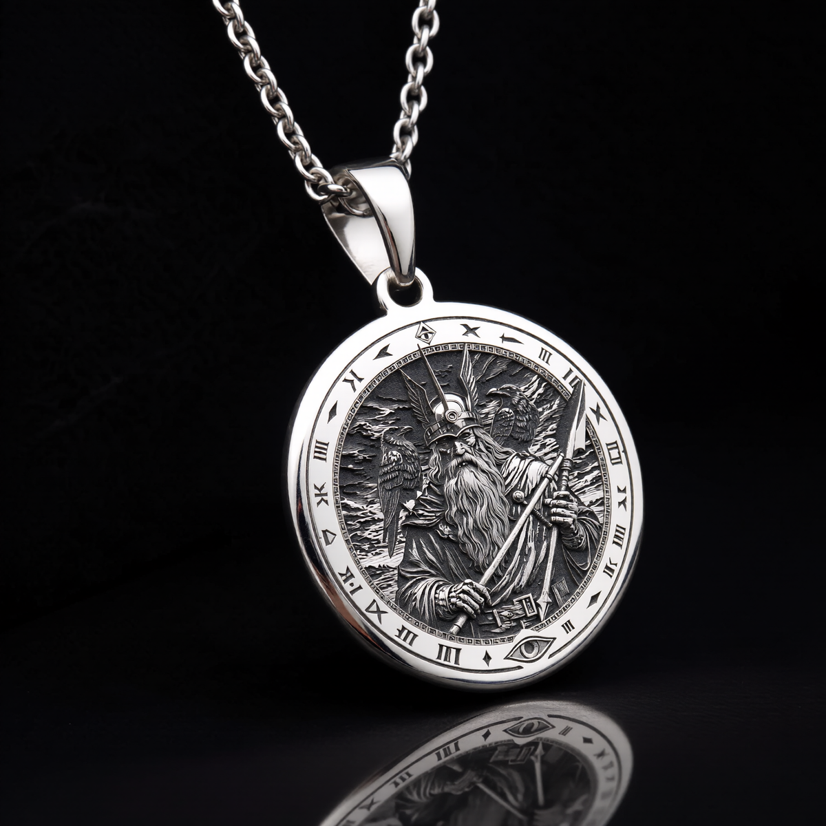 Odin Pendant Necklace: Silver Allfather God, Viking Wisdom Amulet