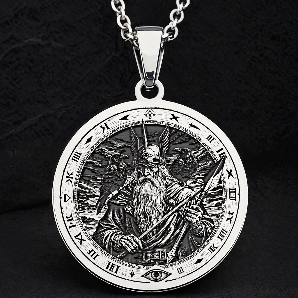 Odin Pendant Necklace: Silver Allfather God, Viking Wisdom Amulet