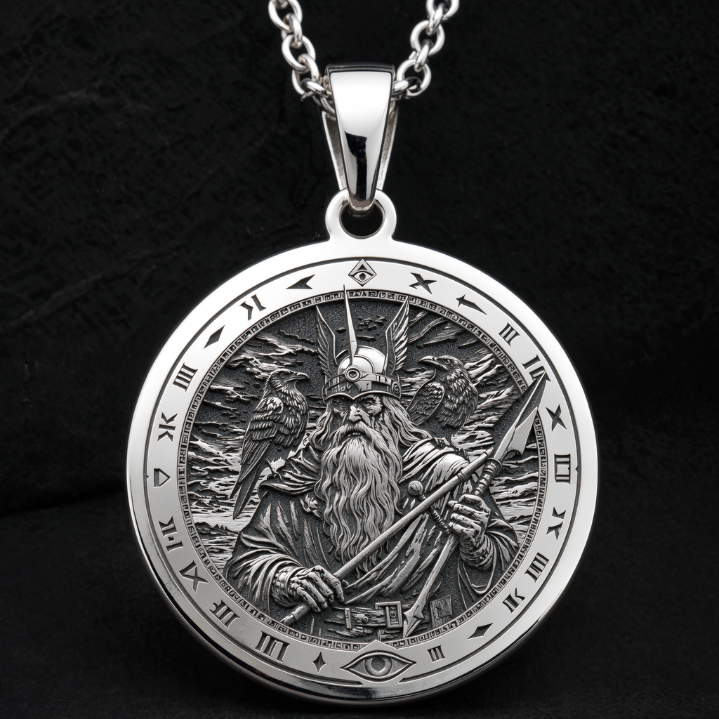 Odin Pendant Necklace: Silver Allfather God, Viking Wisdom Amulet