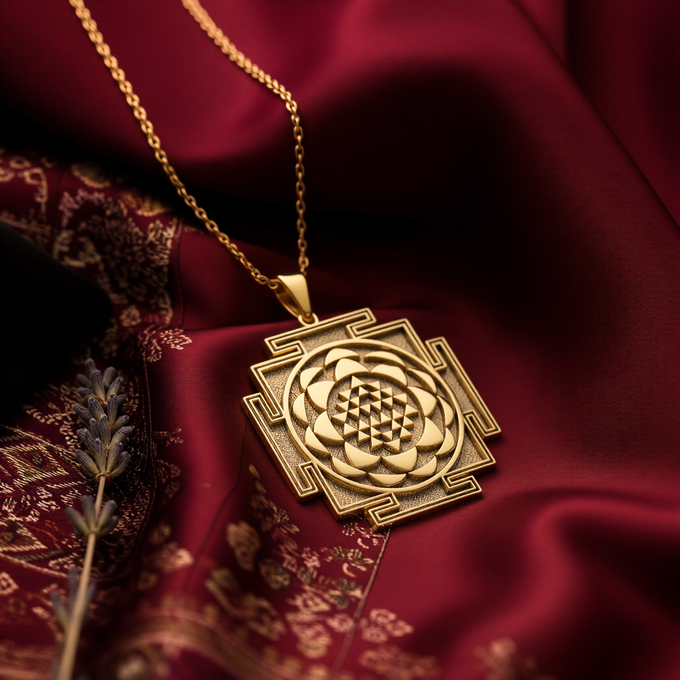 Saraswati Yantra Necklace: 14K Gold with saraswati yantra sacred geometry amulet - View 153