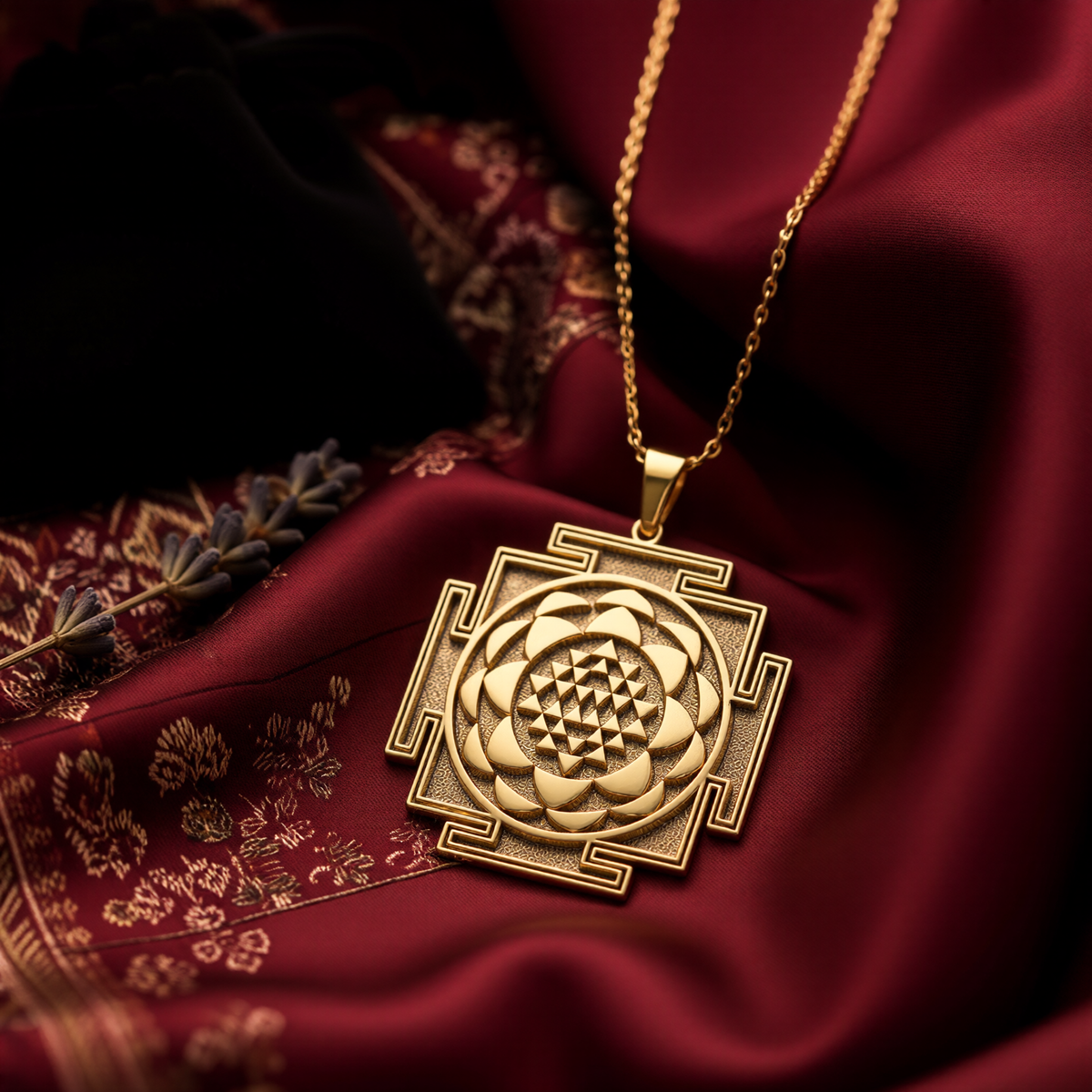 Saraswati Yantra Necklace: 14K Gold with saraswati yantra sacred geometry amulet - View 200