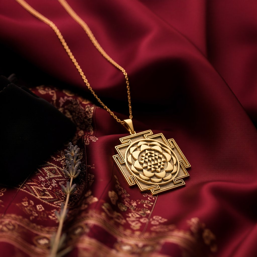 Saraswati Yantra Necklace: 14K Gold with saraswati yantra sacred geometry amulet - View 207