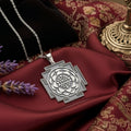 Saraswati Yantra Sacred Geometry Necklace — Solid 925 Sterling Silver front view