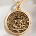 14K solid gold Shiva Lord Hindu God Pendant: round  of Shiva Hindu deity of destruction...