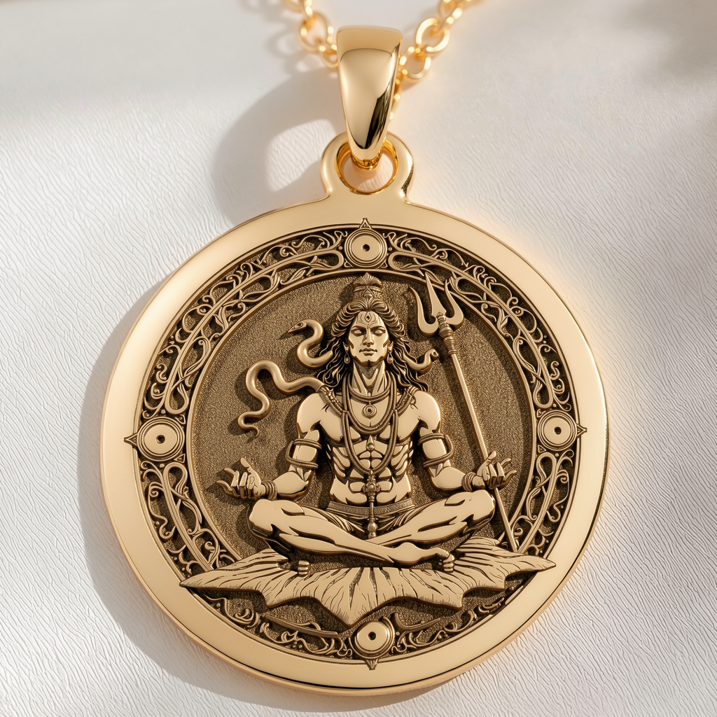 Shiva Lord Hindu God Pendant in 925 Sterling Silver, product photo.