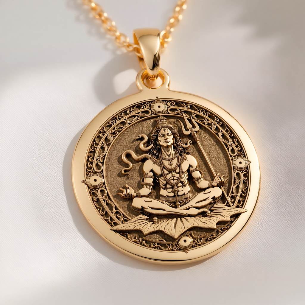 Shiva Lord Hindu God Pendant in 925 Sterling Silver, back view.