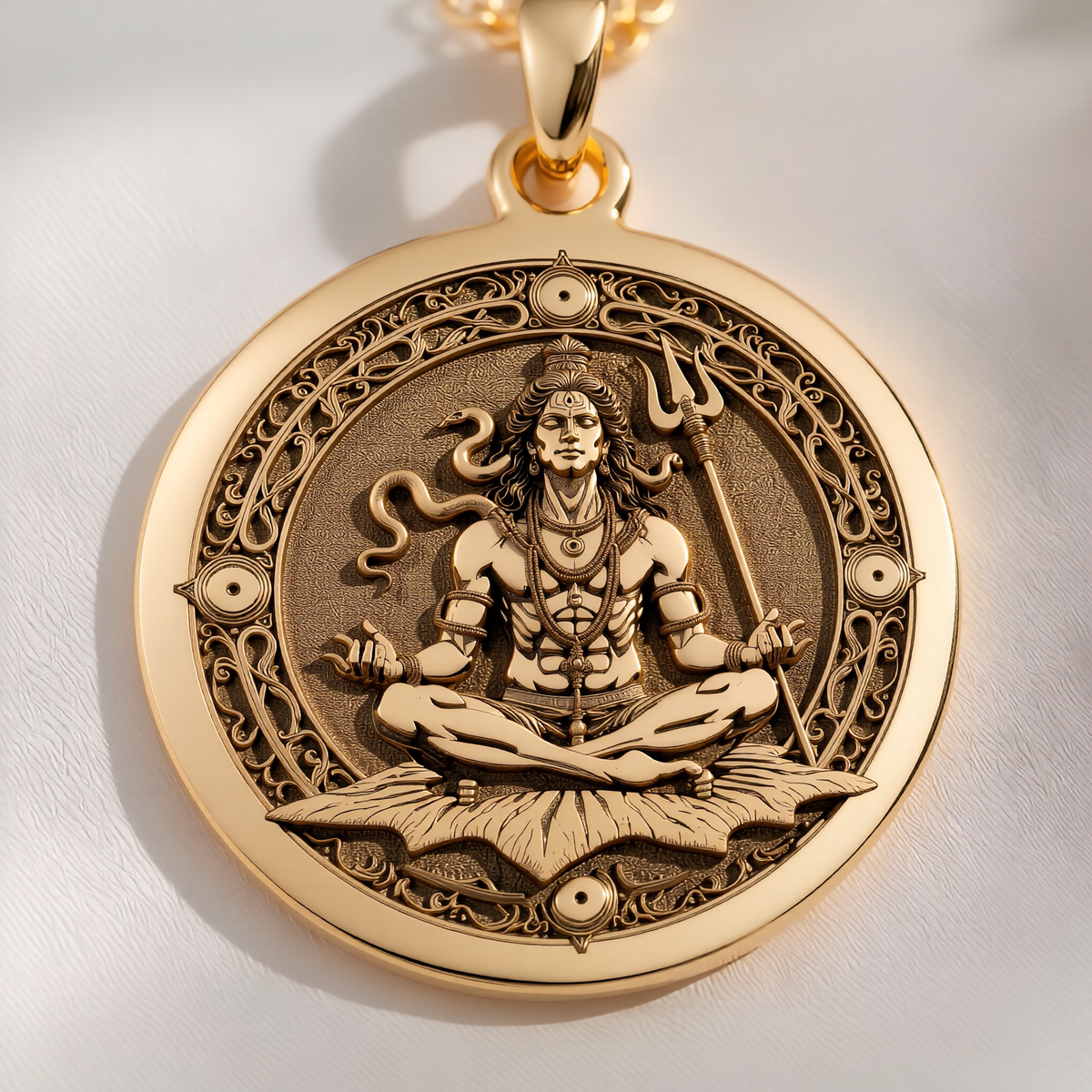 Shiva Lord Hindu God Pendant in 925 Sterling Silver, angled view.
