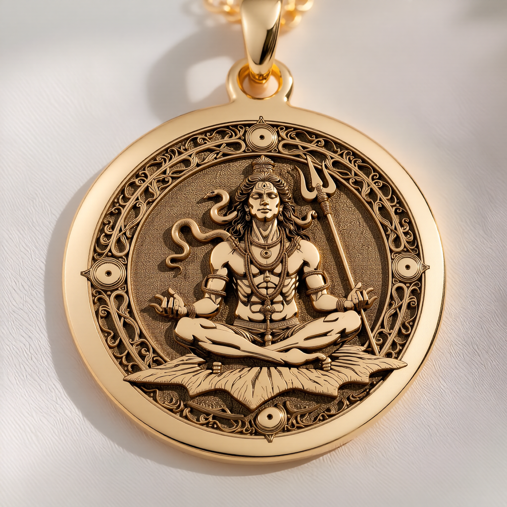 Shiva Lord Hindu God Pendant in 925 Sterling Silver, angled view.
