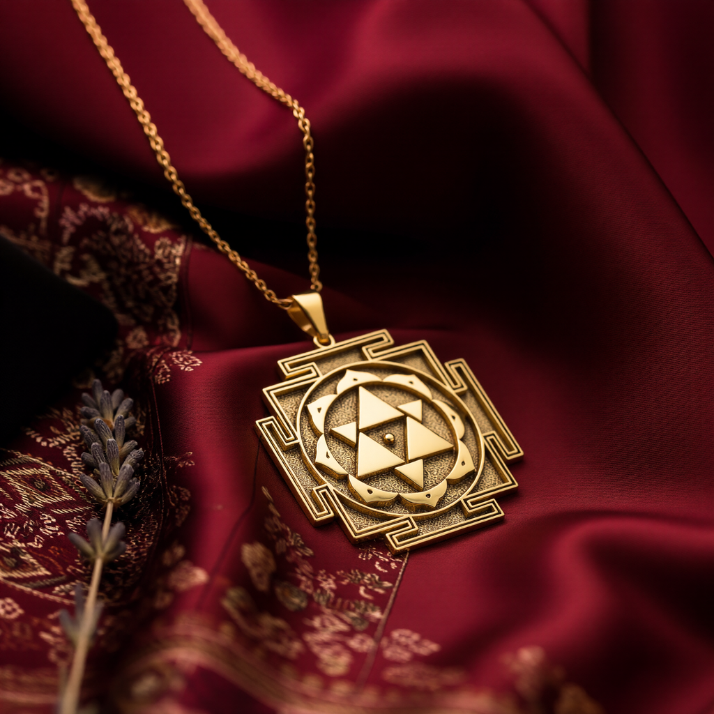 Shiva Sri Yantra Amulet Necklace: 14K Gold Sacred Geometry Talisman for Protection, - View 48