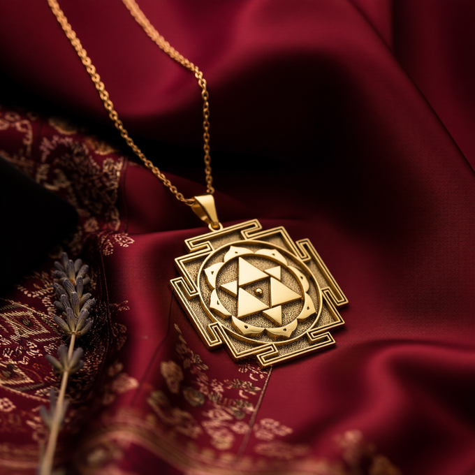 Shiva Sri Yantra Amulet Necklace: 14K Gold Sacred Geometry Talisman for Protection, - View 48