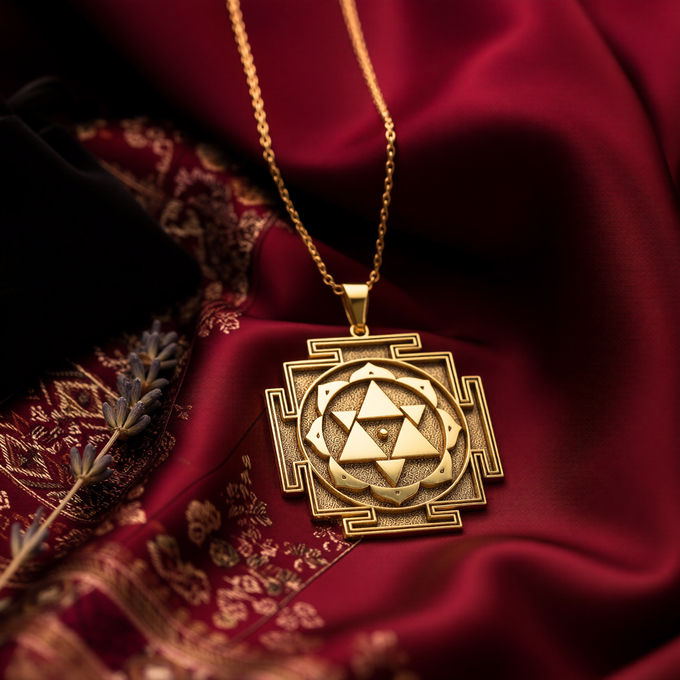 Shiva Sri Yantra Amulet Necklace: 14K Gold Sacred Geometry Talisman for Protection, - View 48