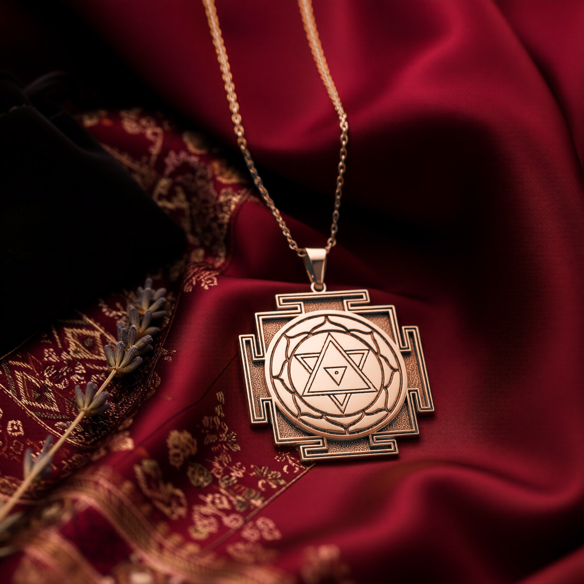 Yantra Sacred Geometry Amulet Necklace - 14K Gold Plated