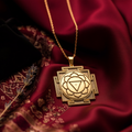 14K Solid Gold Maa Tara Yantra Sacred Geometry Medallion Pendant — front studio view