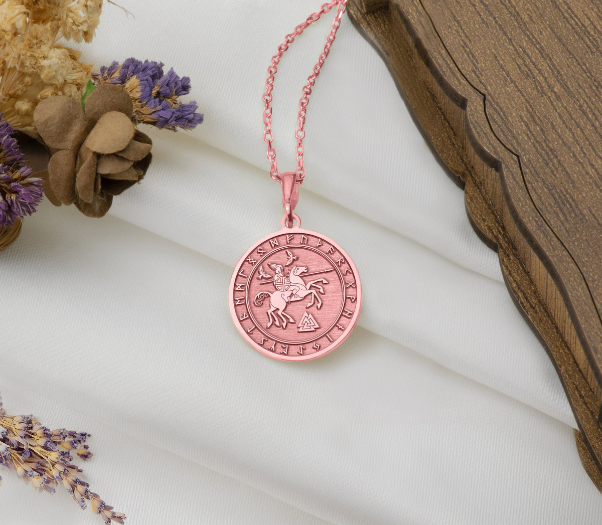 14K Solid Gold Odin Charm Necklace, Odin Silver Pendant, Rose Gold Odin Necklace, Celtic Jewelry, Wotan Medallion, Raven Talisman, Celt Gift
