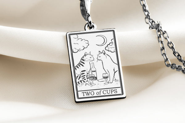 14 K Solid Gold Two of Cups Tarot Card Necklace, Two of Cups Silver Charm Pendant, Tarot Gift For Couple, Gifts for her on Valentine's