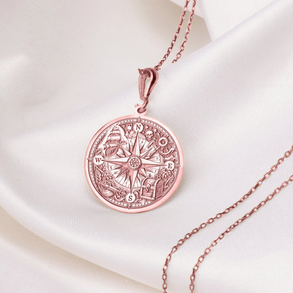 Silver Ocean Compass Necklace, Scope Charm Pendant, Personalizable Compass Necklace, Dainty Gold Scope Necklace, Voyager's Compass Pendant
