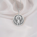 925 Sterling Silver Beagle Angel Dog Medallion showcasing beloved hound breed with angel wings and heavenly halo. Detailed memorial coin pendant with distinctive features and floppy ears. Premium Beagle loss jewelry symbolizing eternal love.