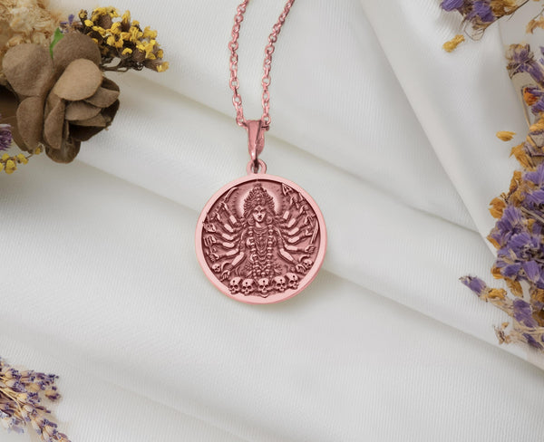 Rose gold Kali pendant necklace14k rose gold Kali necklaceKali goddess rose gold pendantHindu goddess Kali pendant rose goldKali medallion necklace rose goldSpiritual rose gold pendant KaliKali amulet necklace rose gold