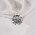Lavender Field Floral Sun Coin Pendant Necklaces 925 925 Sterling Silver round pendant with radiating sunburst design necklace