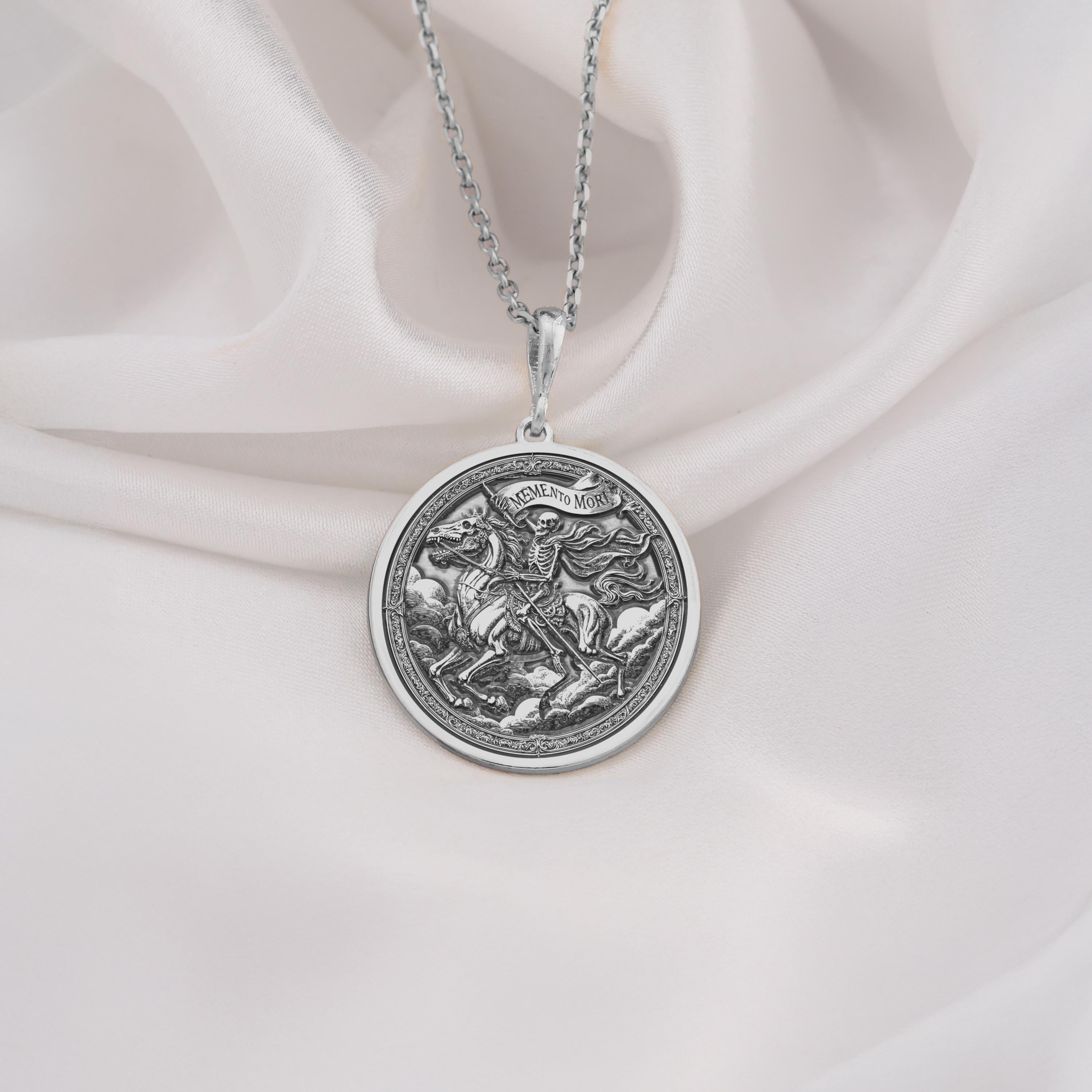 Sterling Silver Memento Mori Charm Necklace - Minimalist, dainty, and vintage-inspired. This handcrafted silver pendant is perfect for everyday wear, layering, or as a unique statement charm. A personalized, one-of-a-kind gift for her.