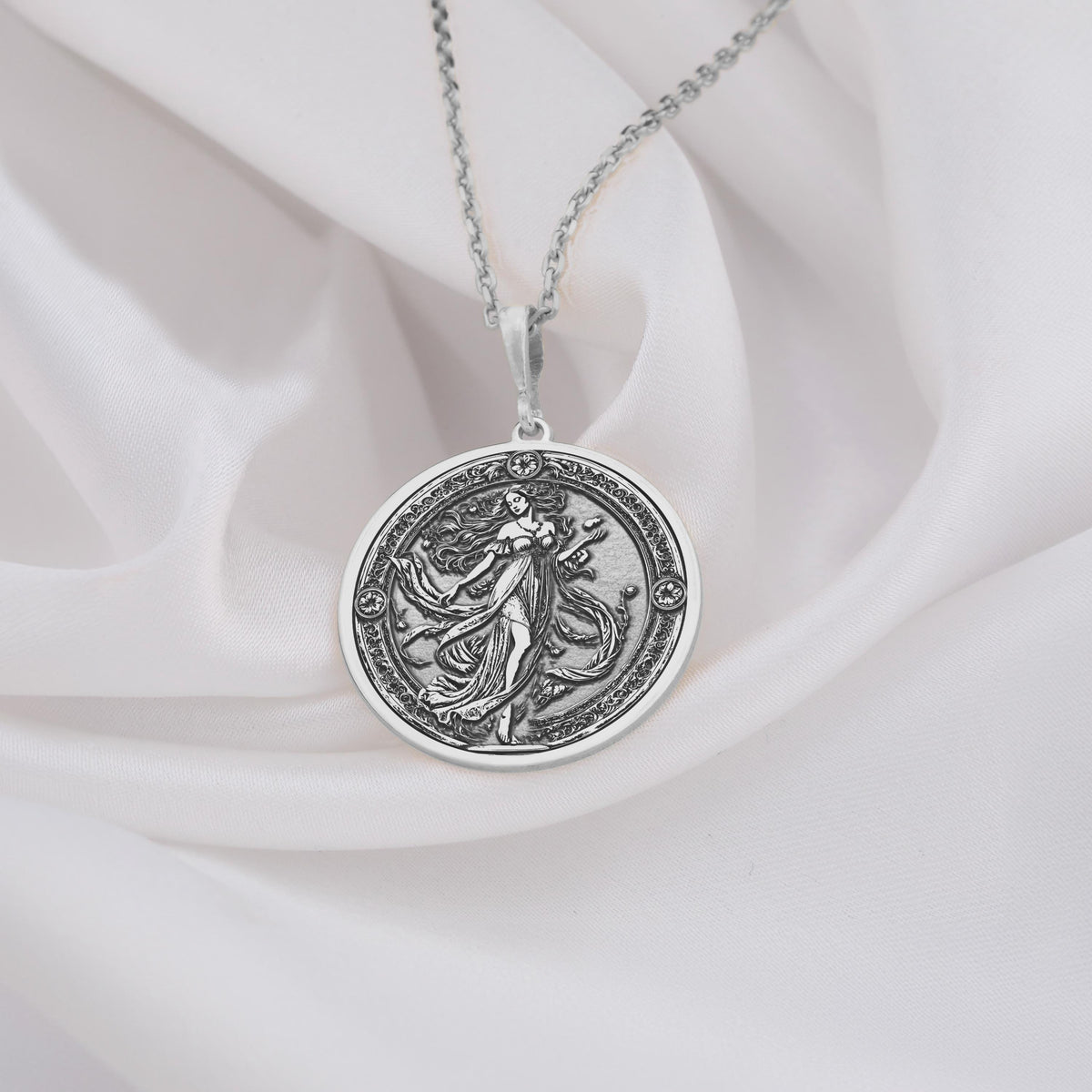 Persephone pendant necklace, mythology-inspired goddess amulet, and celestial talisman. Representing Persephone’s journey between light and shadow, this piece features a pomegranate charm symbolizing transformation, fate, and divine power. A perfect Greek goddess necklace for witchy aesthetics, spiritual jewelry lovers, and celestial fashion enthusiasts.