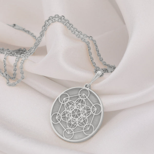 Metatron’s Cube Silver Sacred Geometry Necklace – Crafted in 925 Sterling Silver, this pendant symbolizes spiritual energy, balance, and ancient wisdom. Ideal for meditation lovers, healing arts, energy alignment, and holistic jewelry enthusiasts.