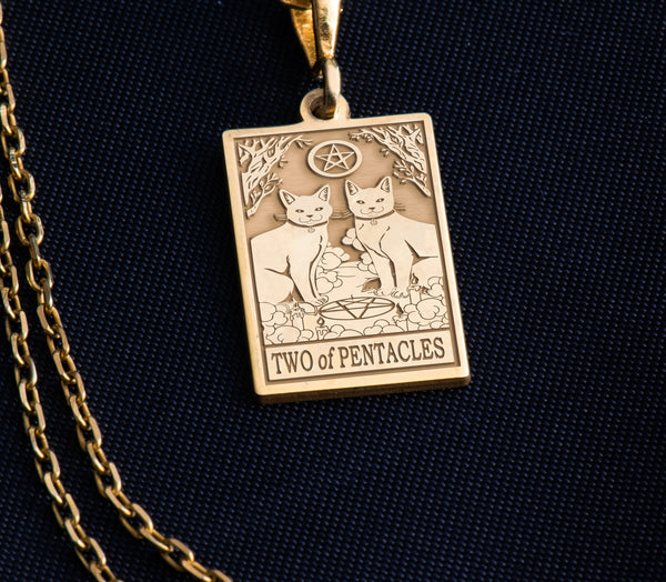 14 K Solid Two of Pentacles Tarot Card Necklace, Two of Pentacles Tarot Silver Charm Pendant, Gold Tarot Jewelry, Tarot Jewelry Gift
