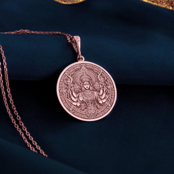 Rose Gold Durga Talisman Necklace, a stunning charm symbolizing strength, protection, and divine empowerment. Perfect for daily wear or gifting.