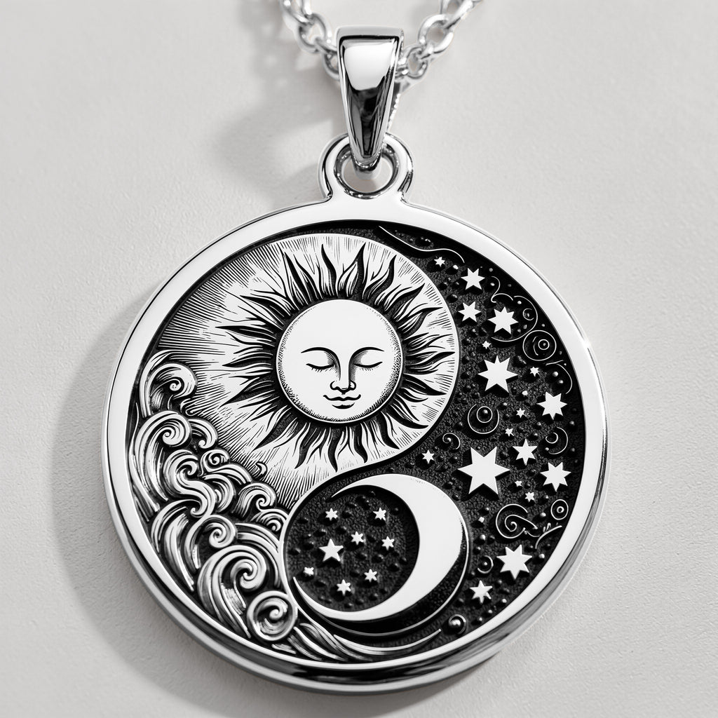 Celestial Sun Moon Yin Yang Pendant Pendants 925 925 Sterling Silver sun and crescent moon pendant with stars necklace