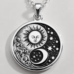 Celestial Sun Moon Yin Yang Pendant Pendants 925 925 Sterling Silver sun and crescent moon pendant with stars necklace