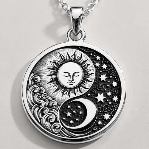 Celestial Sun Moon Yin Yang Pendant Pendants 925 925 Sterling Silver sun and crescent moon pendant with stars necklace