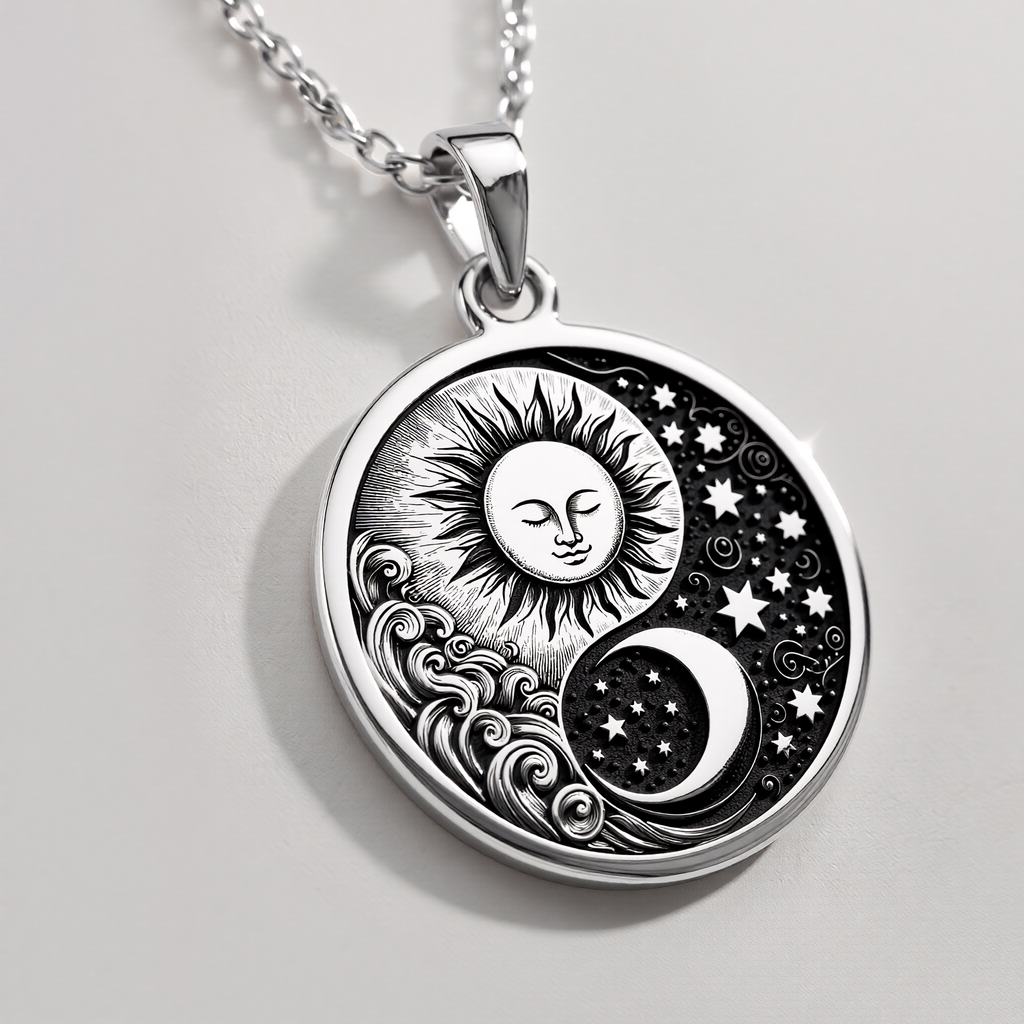 Celestial Sun Moon Yin Yang Pendant Pendants 925 925 Sterling Silver sun and crescent moon pendant necklace with stars