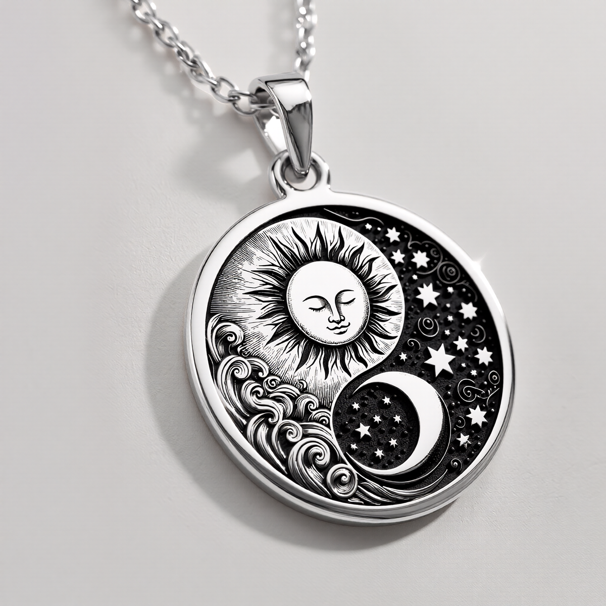 Celestial Sun Moon Yin Yang Pendant Pendants 925 925 Sterling Silver sun and crescent moon pendant necklace with stars