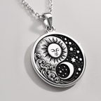 Celestial Sun Moon Yin Yang Pendant Pendants 925 925 Sterling Silver sun and crescent moon pendant necklace with stars