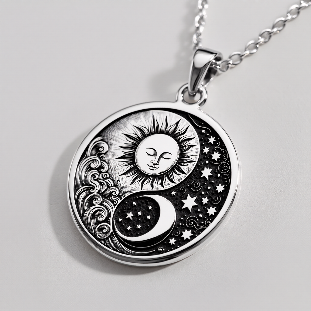 Celestial Sun Moon Yin Yang Pendant Pendants 925 925 Sterling Silver sun and crescent moon pendant necklace with stars