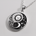 Celestial Sun Moon Yin Yang Pendant Pendants 925 925 Sterling Silver sun and crescent moon pendant necklace with stars