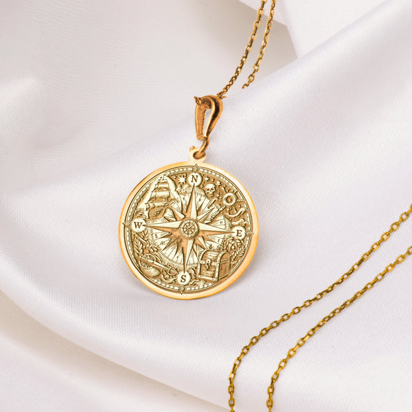14k Solid Gold Compass necklace, Silver Compass necklace , Gold Compass necklace gift , Solid Gold Compass pendant, silver Compass pendant , Pirate Compass necklace , Pirate theme necklace, Pirate theme pendant , Compass charm gift