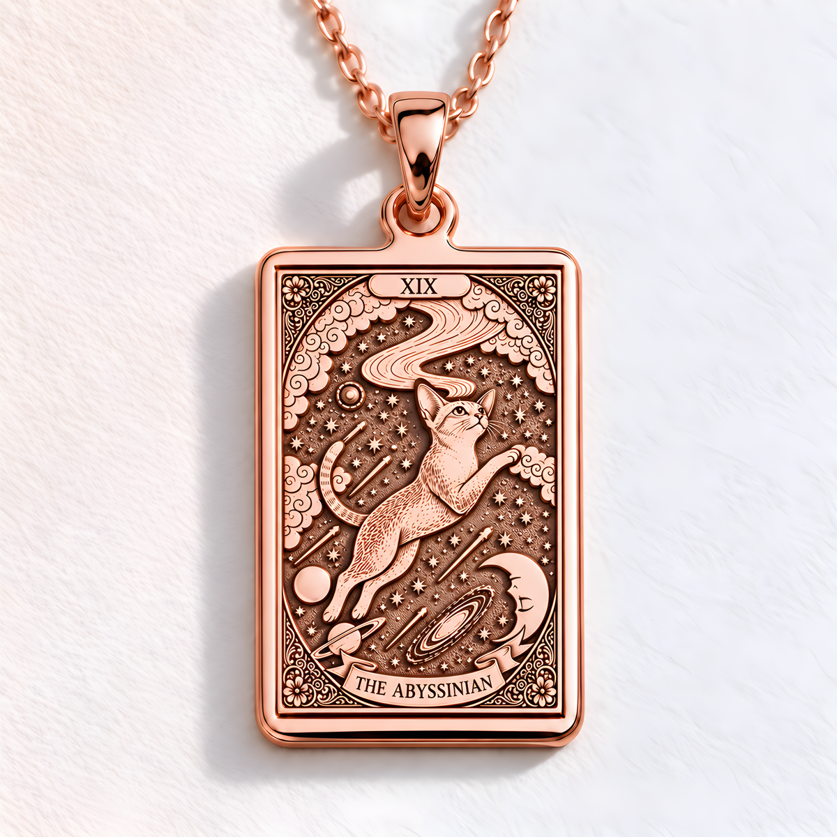 Abyssinian Cat Tarot Necklace - 14K Rose Gold Plated