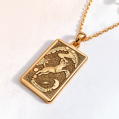 Abyssinian Cat Tarot Necklace - 14K Solid Gold, Right Angle View