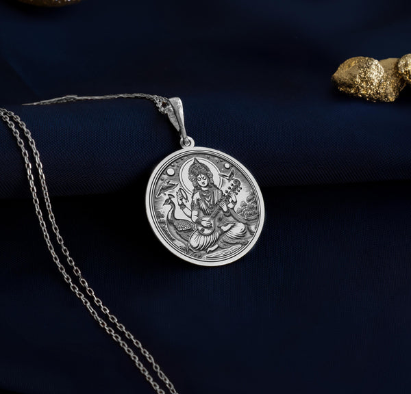 Saraswati silver necklaceSilver Saraswati pendantSaraswati charm necklaceSaraswati silver jewelryGoddess Saraswati pendantSilver Hindu charmSaraswati silver charmSilver Saraswati necklaceSaraswati goddess jewelryHindu silver pendant
