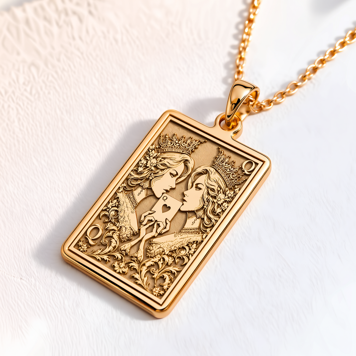 Ace of Queens Major Arcana Pendant - 14K Solid Gold, Right Angle View