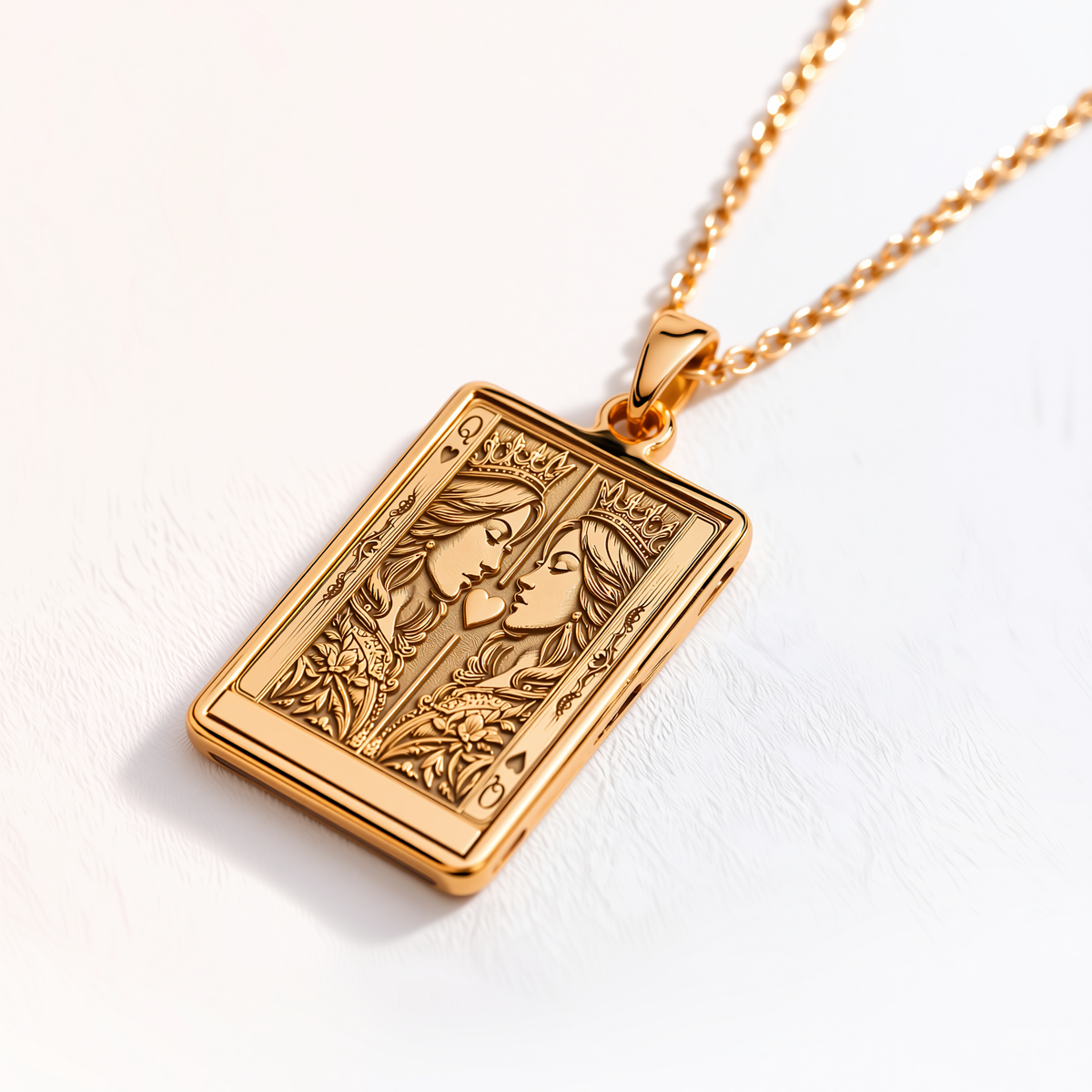 Ace of Queens Sapphic Pride Pendant - 14K Solid Gold, Left Angle View