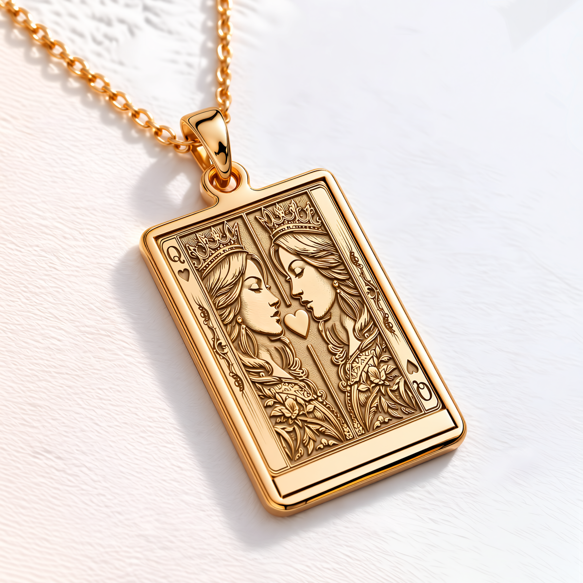 Ace of Queens Sapphic Pride Pendant - 14K Solid Gold, Right Angle View
