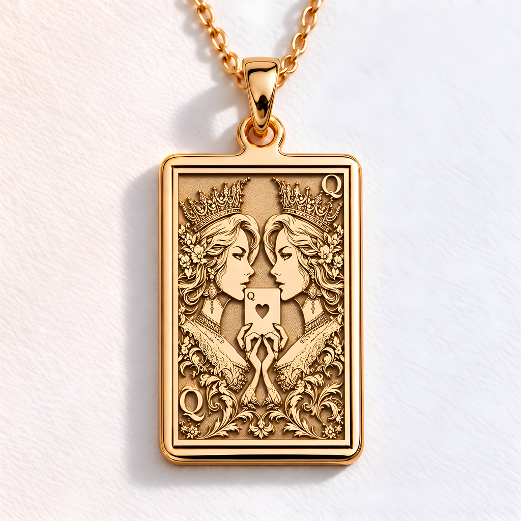 Ace of Queens Pendant: 14K Gold with pride charm necklace ace queens major arcana - View 48
